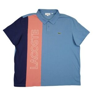 Lacoste Polo Shirt Mens 3XL FR 8 Blue Coral Colorblock Logo Regular Fit